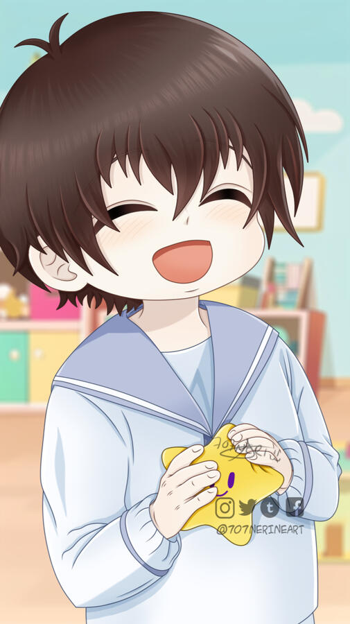 Ilustración digital de un niño sonriente con un estilo anime, suave y expresivo.