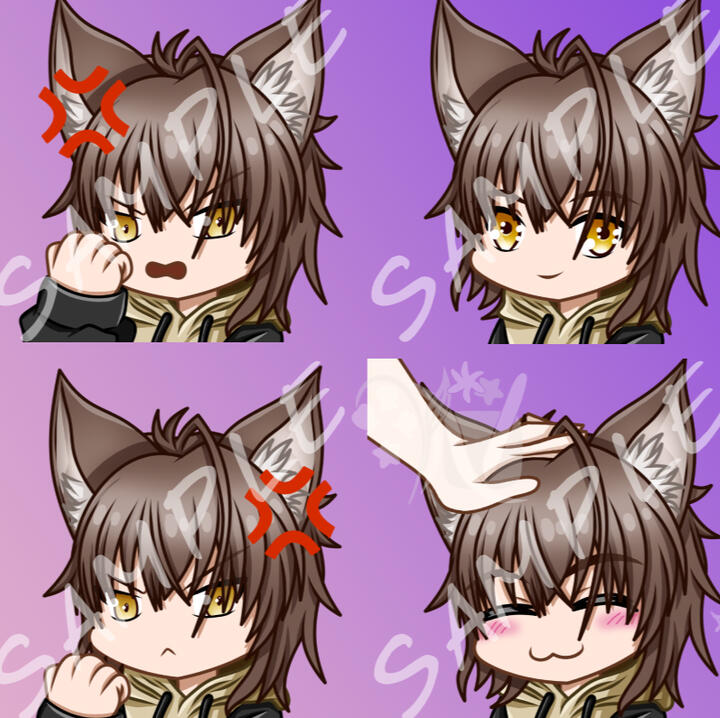 Set de emotes de un personaje con distintas expresiones faciales.